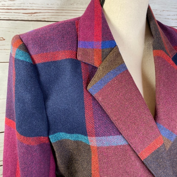 Vintage 80's City Girl Plaid Cropped Blazer 9/10 - Picture 2 of 8